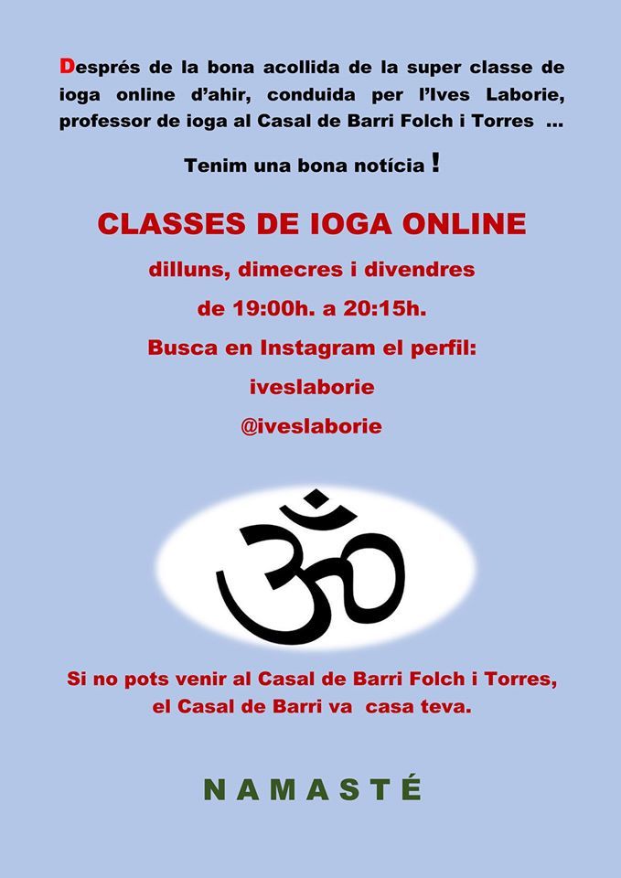 Casal Folch i Torres. Classes de ioga on line