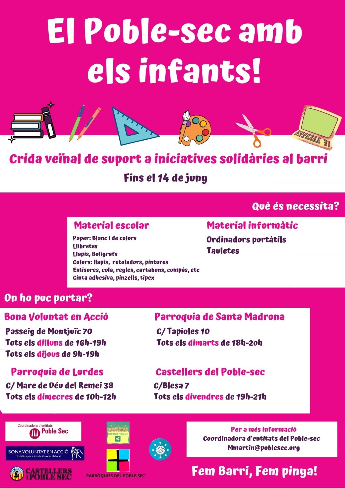 Recollida solidària de material escolar al Poble-sec