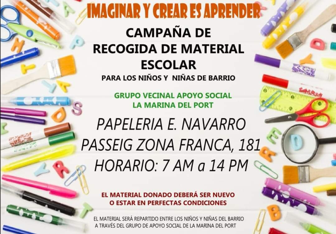 Recollida solidària de material escolar a la Marina